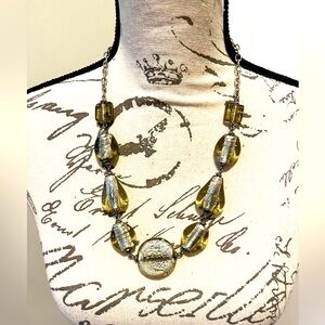 Vintage Murano Silver Lampwork Large Round Glass Bead Statement Necklace, 24"EUC